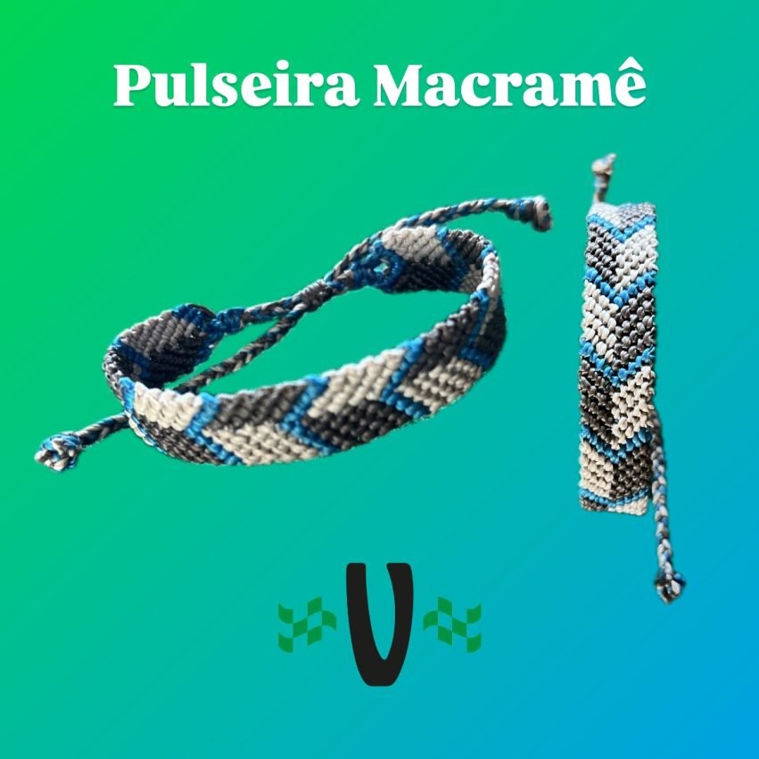 Pulseira Macramê Preto, Cinza e Turquesa