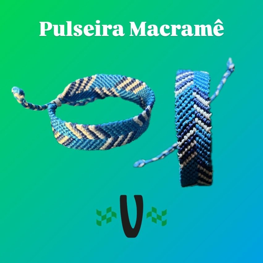 Pulseira Macramê Azul, Marinho e Branco